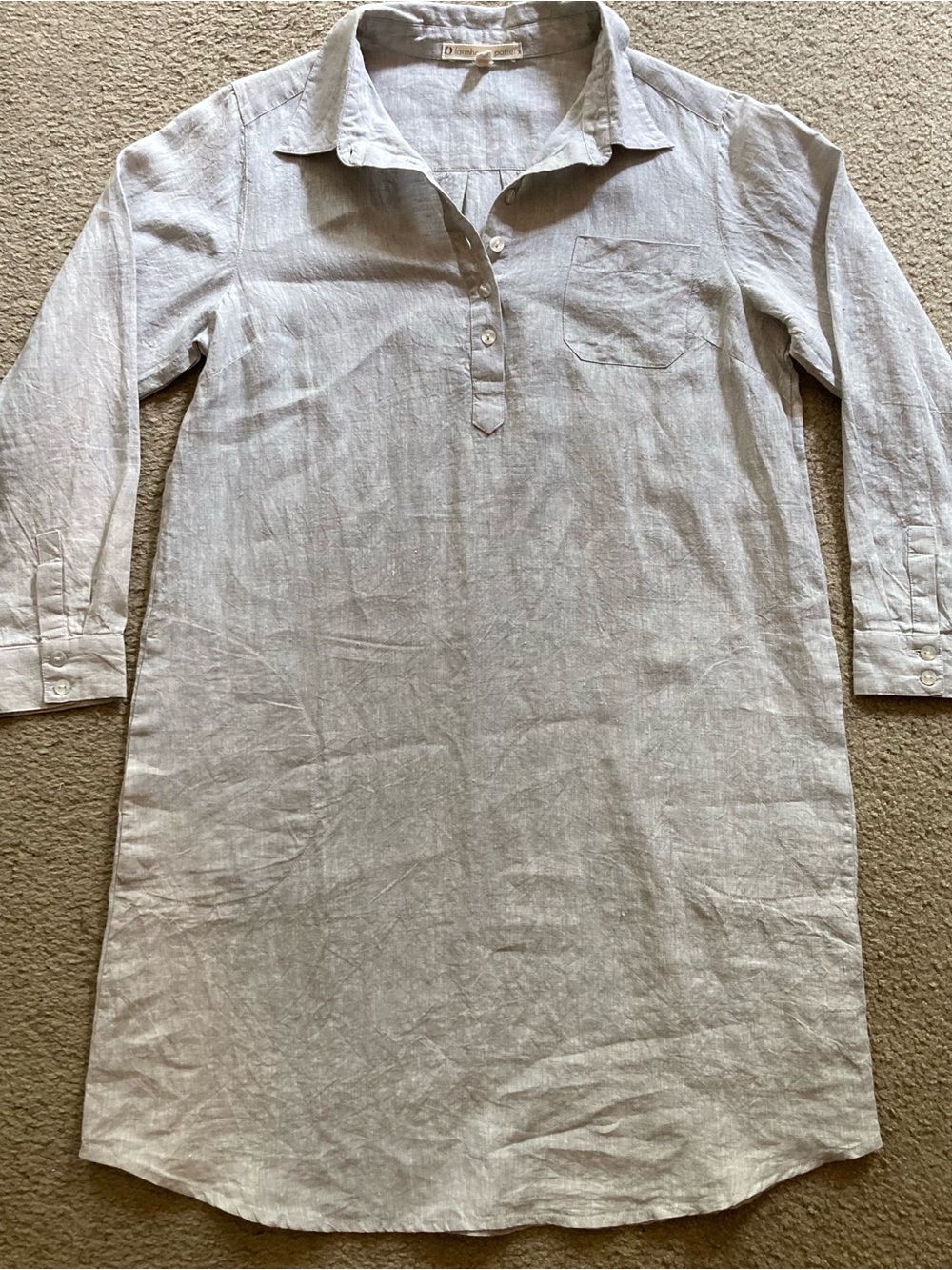 Farmhouse Pottery Grey 100% Linen Lightweight Tunic Style Shirt Dress, Sz L